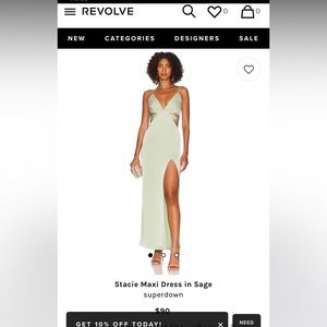 “Stacie Maxi Dress in Sage” From Revolve, Worn Once! Perfect for Formals was $90